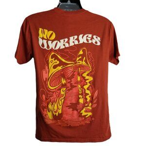 RGSTR Mushroom Tee Medium Rust Orange No Worries Graphic Festival Hippie